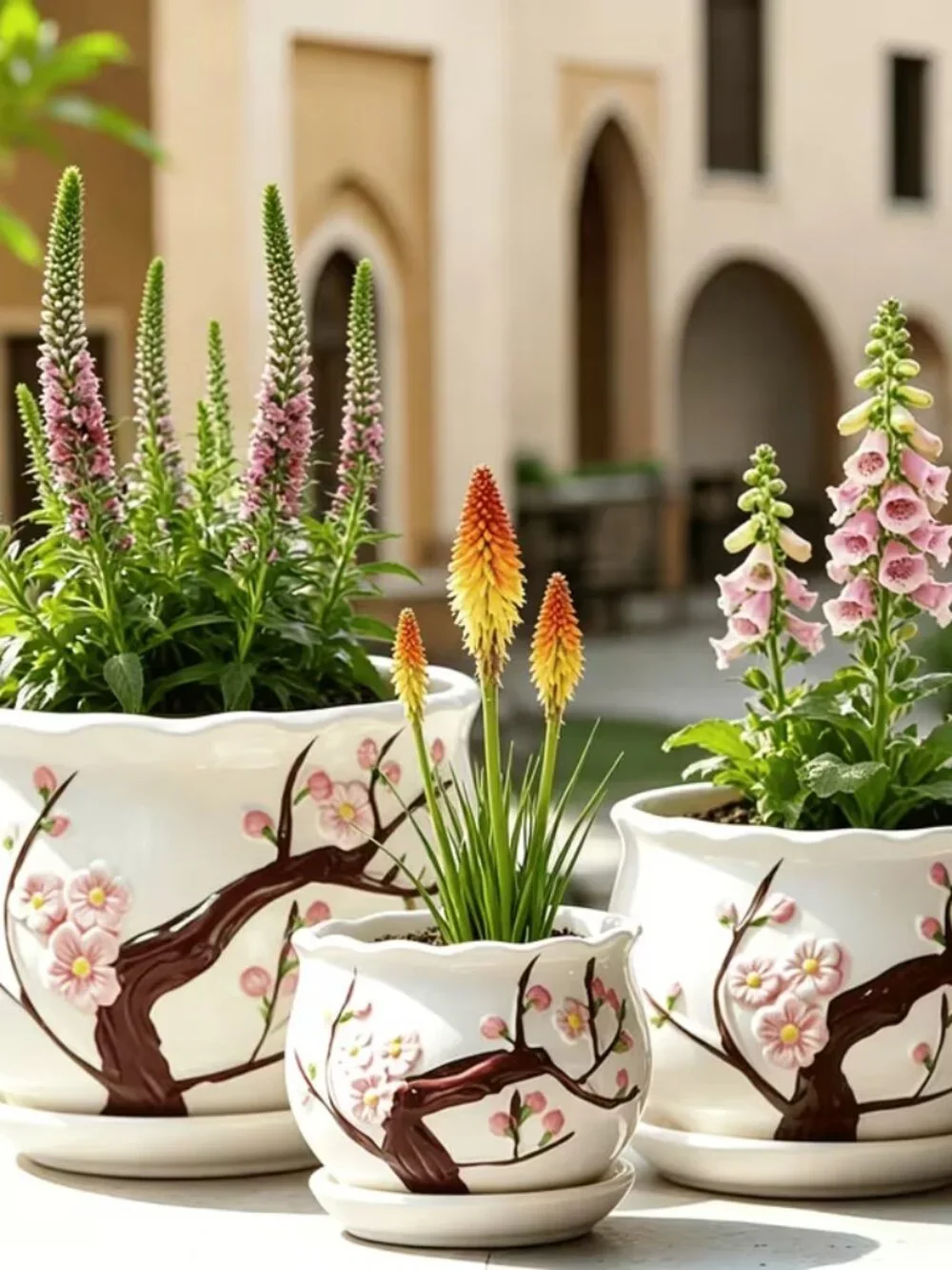 Peach Blossom Ceramic Planters - set of 3 - set must be purchased separately